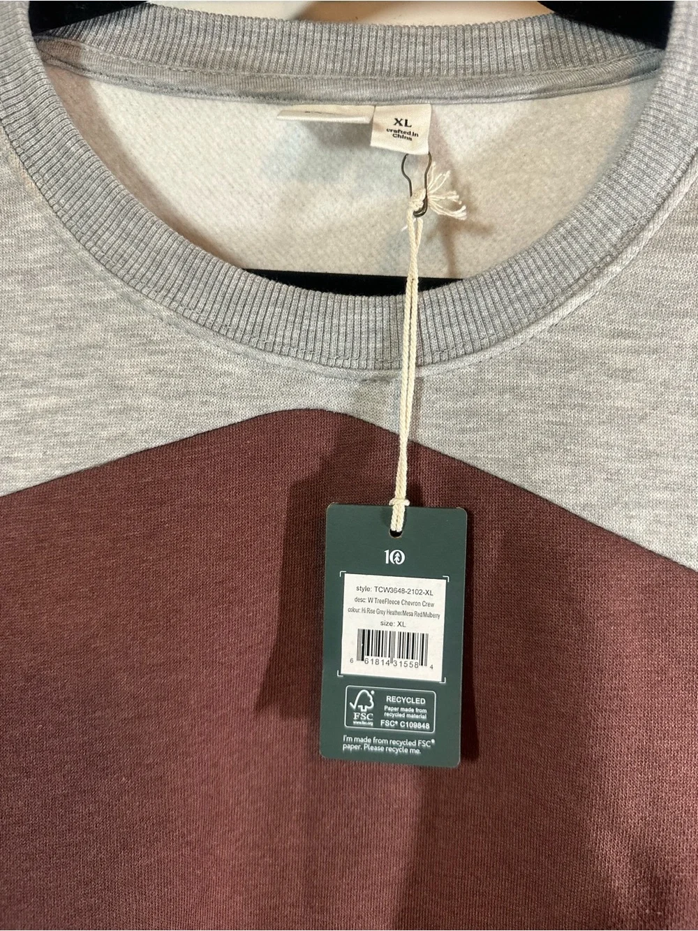 Tentree Colorblock Crewneck Sweater in Gray, Mauve & Burgundy